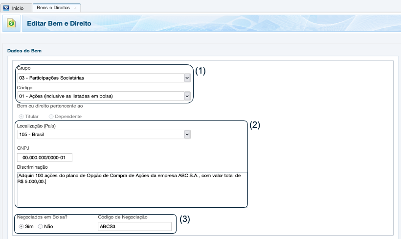 Formulário de declaração de bens e direitos para Stock Options